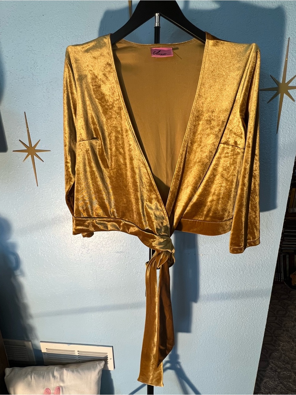 Vixen Velvet Wrap Tie-Front Top in Gold